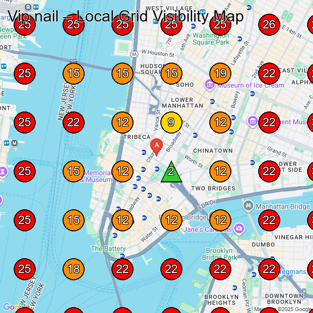 Vip nail GeoGrid visibility map for Nail Salon in New York